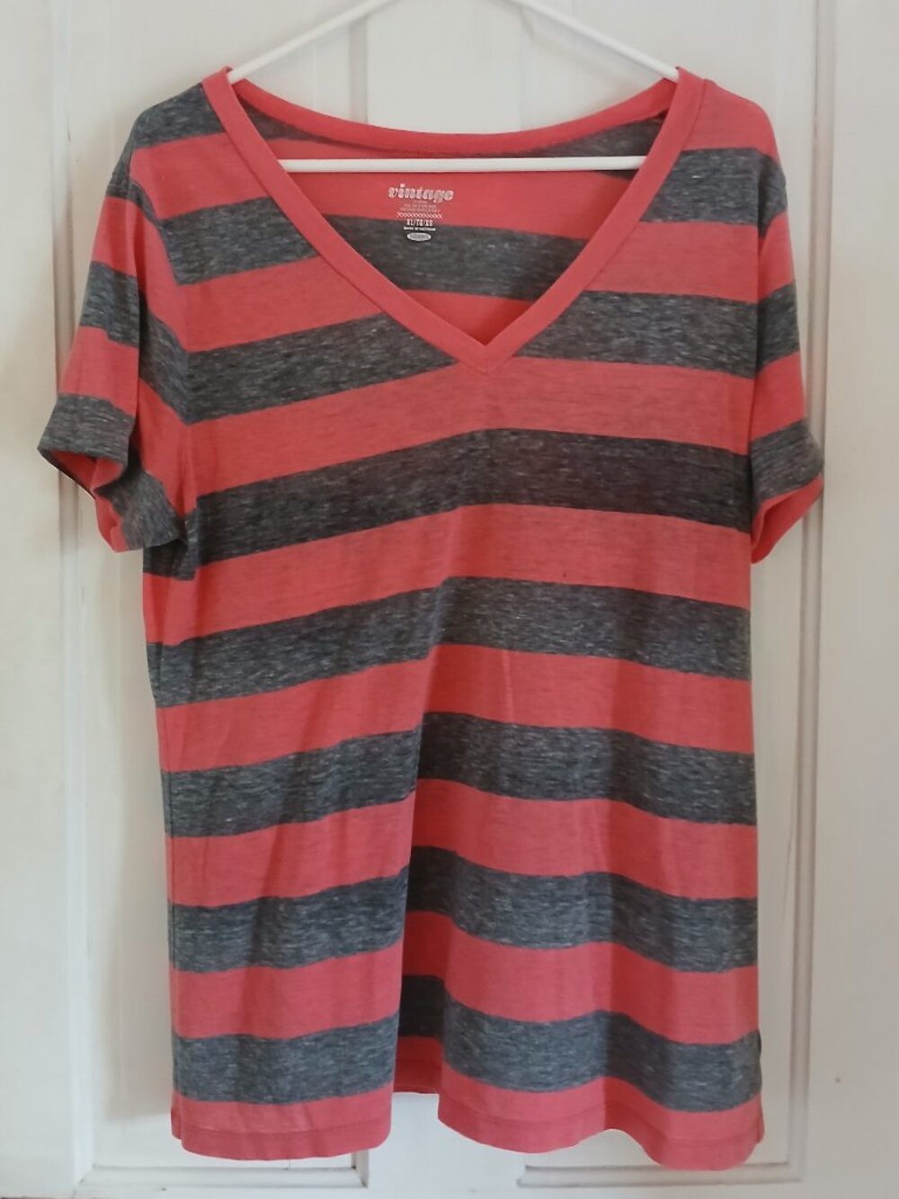 Old Navy Striped Top Women's XL Pink Gray Short Sleeve Cotton Blend